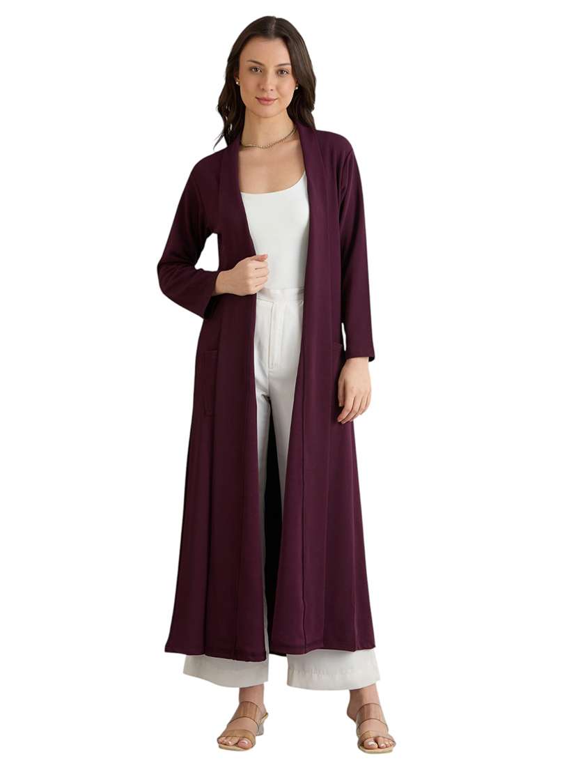 women solid long sleeve long shrug - 22088126 - Zoom Image - 0