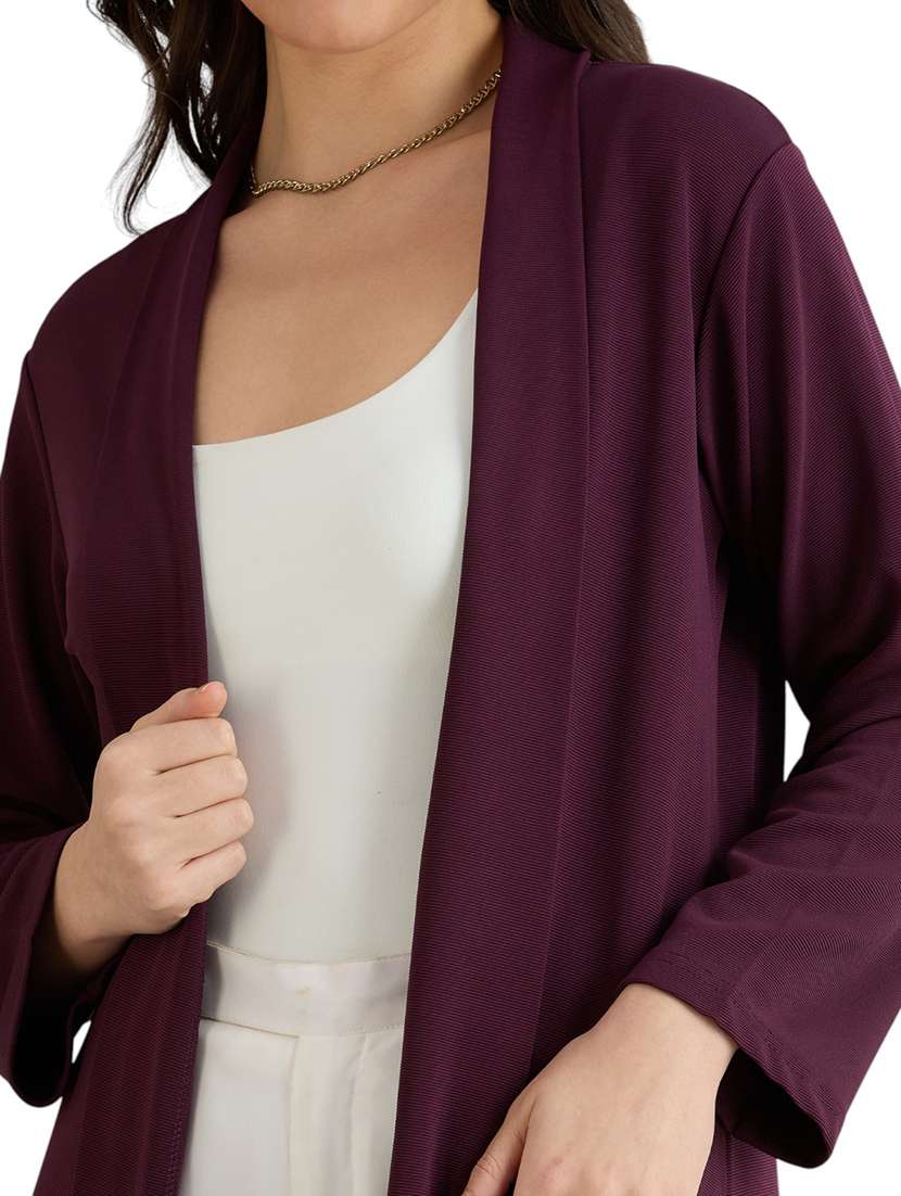women solid long sleeve long shrug - 22088126 - Standard Image - 5