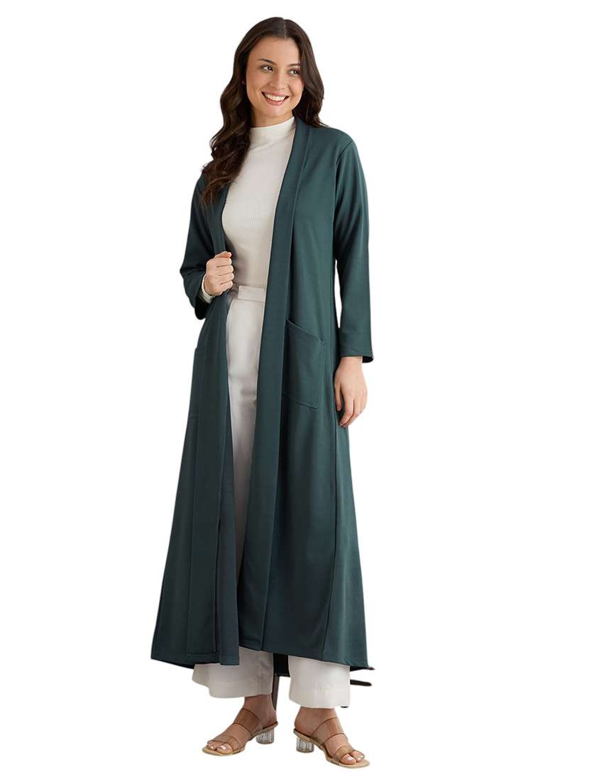 women solid long sleeve long shrug - 22088127 - Standard Image - 3