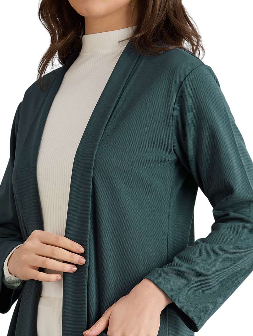 women solid long sleeve long shrug - 22088127 - Standard Image - 5