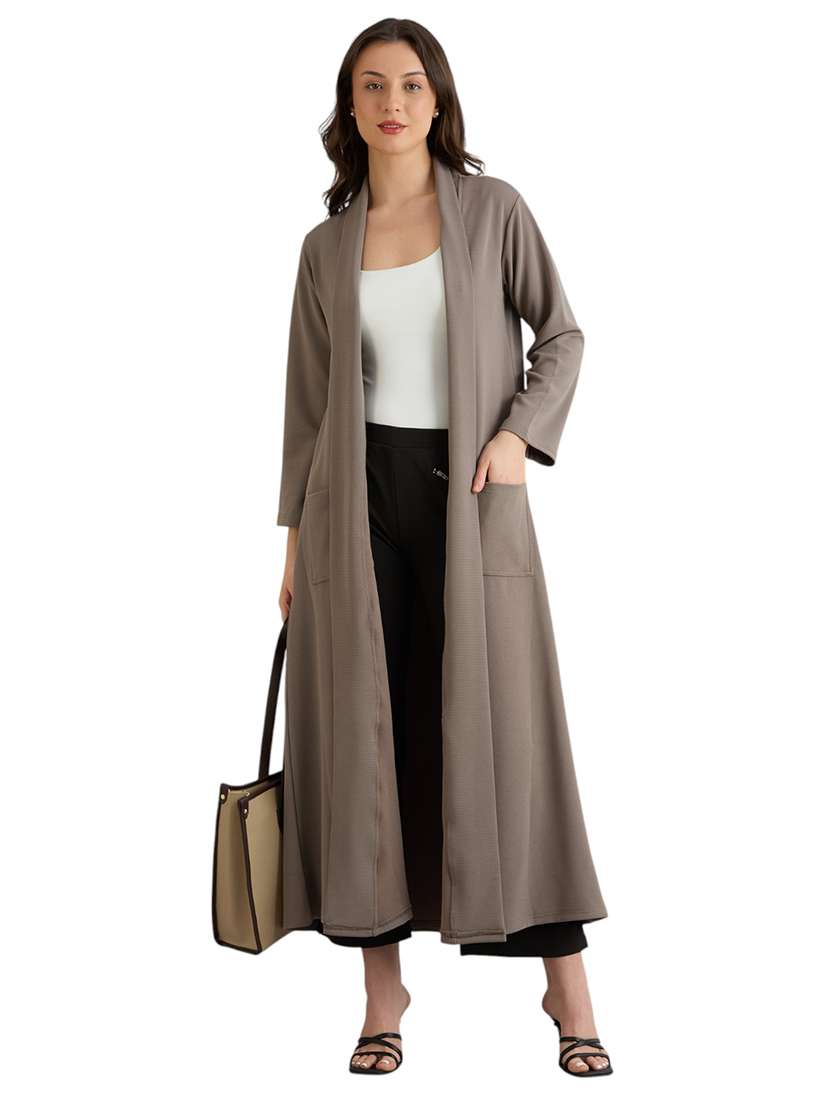 women solid long sleeve long shrug