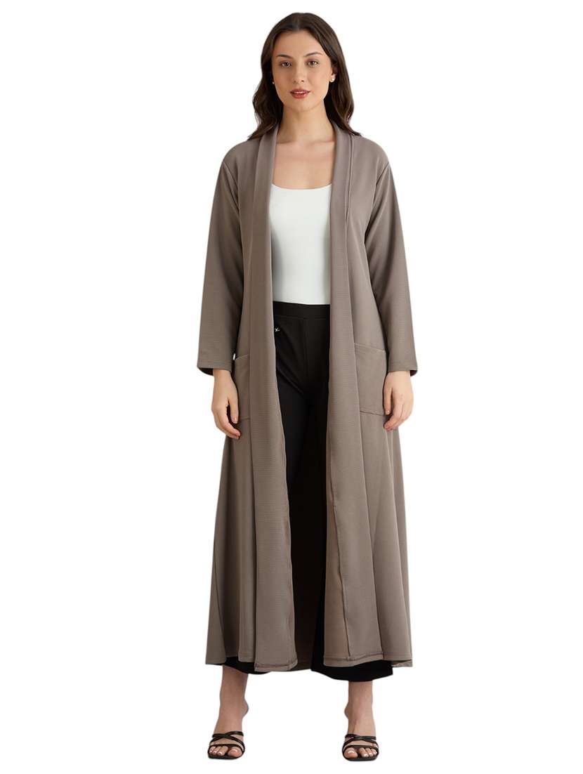 women solid long sleeve long shrug - 22088128 -  Standard Image - 3