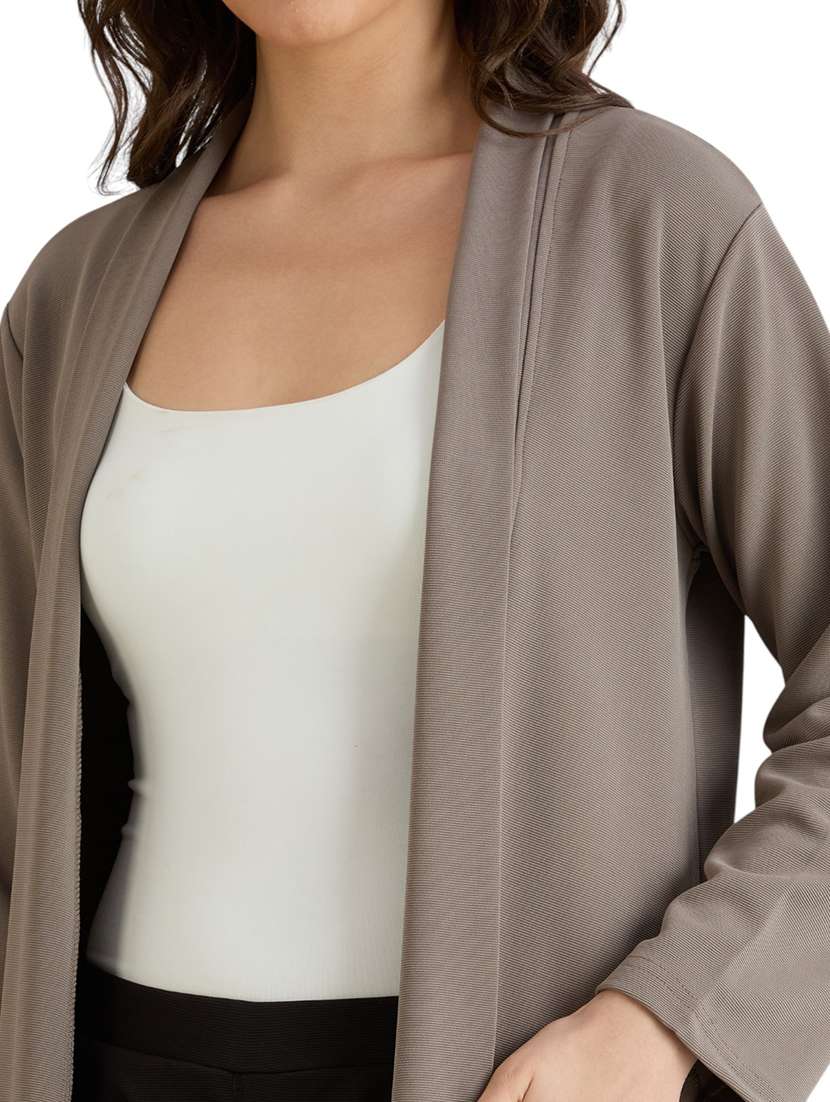 women solid long sleeve long shrug - 22088128 -  Standard Image - 5