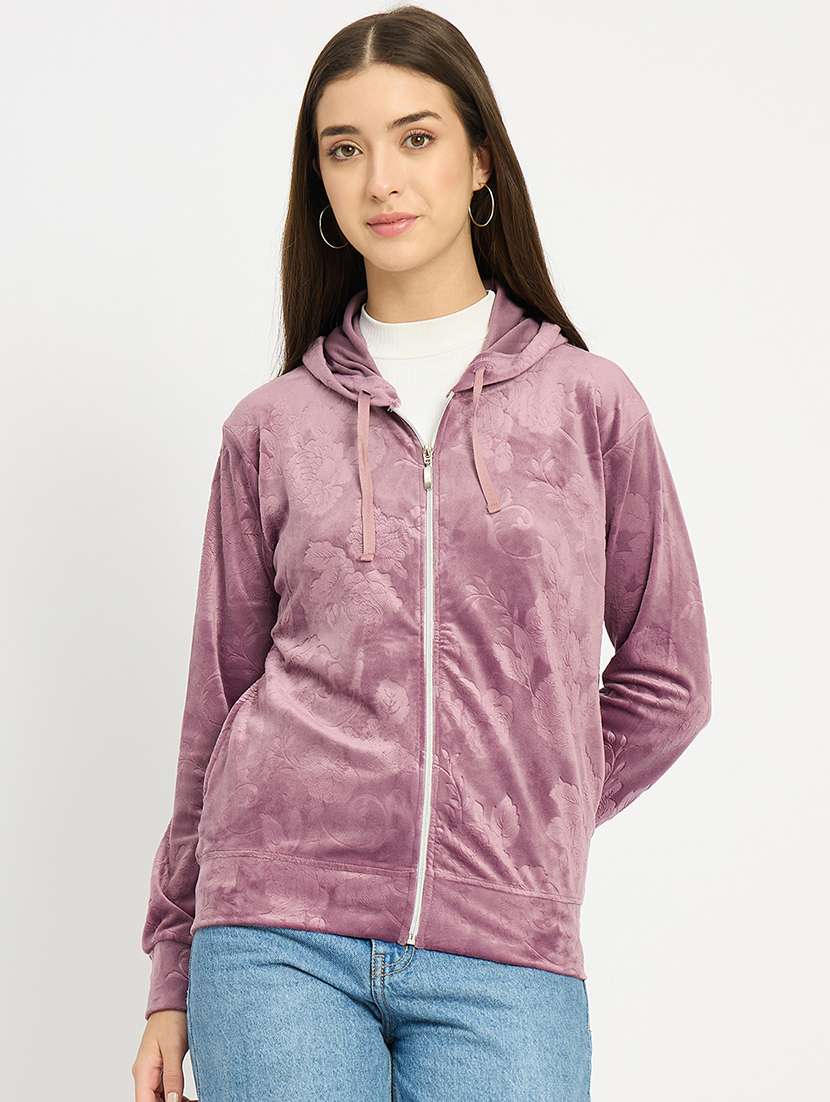 women solid long sleeve hooded sweatshirt