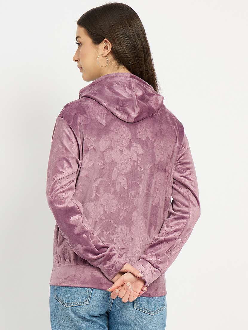 women solid long sleeve hooded sweatshirt - 22088136 -  Standard Image - 3