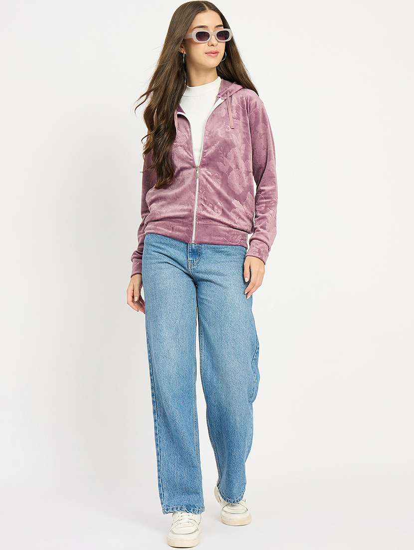 women solid long sleeve hooded sweatshirt - 22088136 -  Standard Image - 5