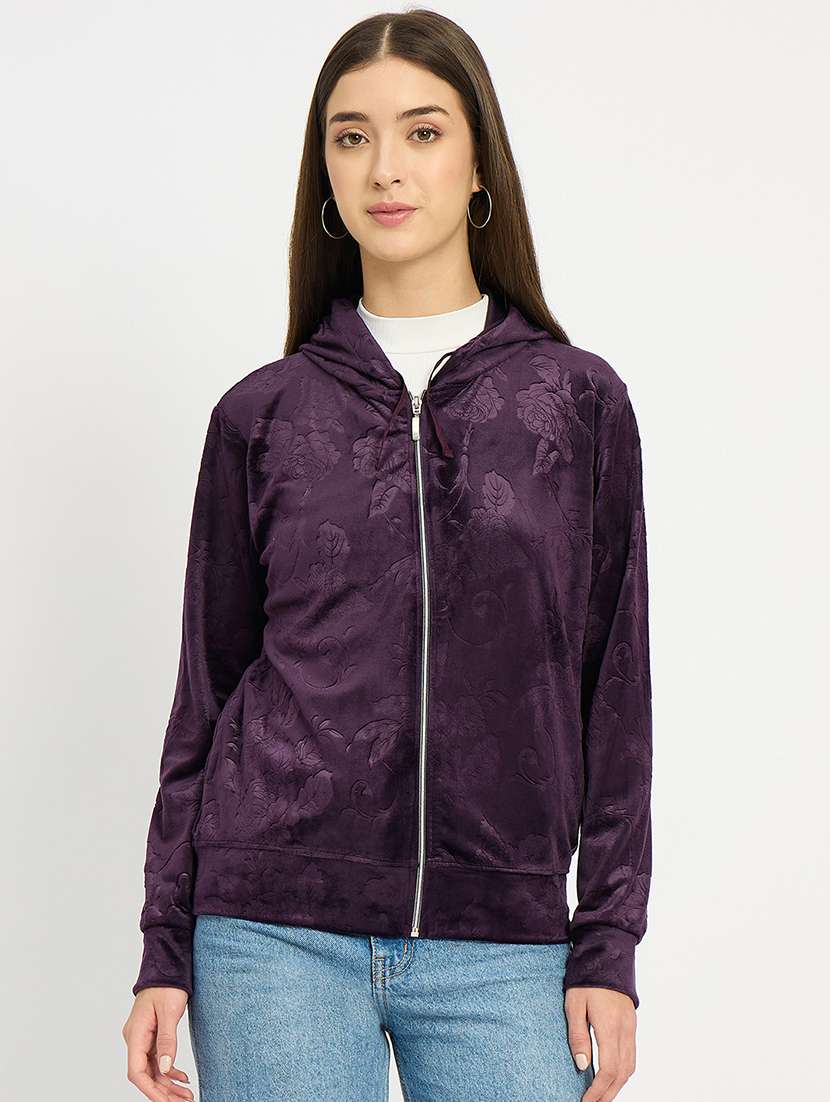 women solid long sleeve hooded sweatshirt