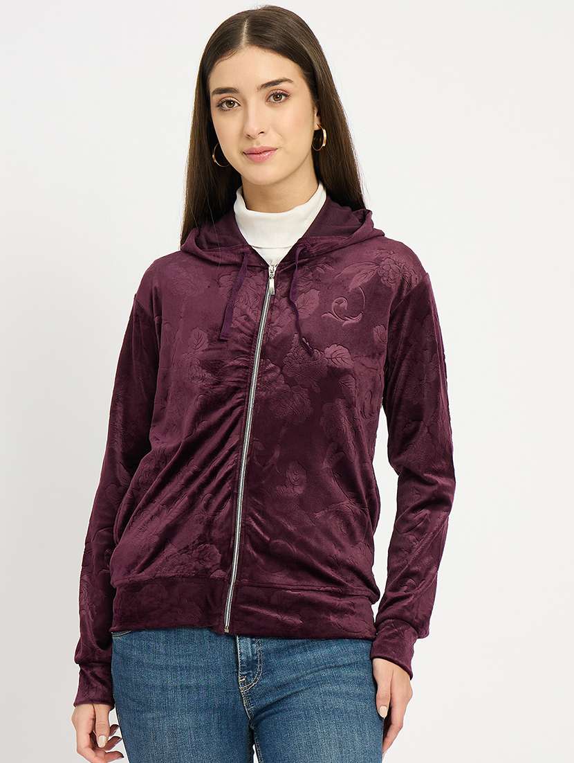 women solid long sleeve hooded sweatshirt