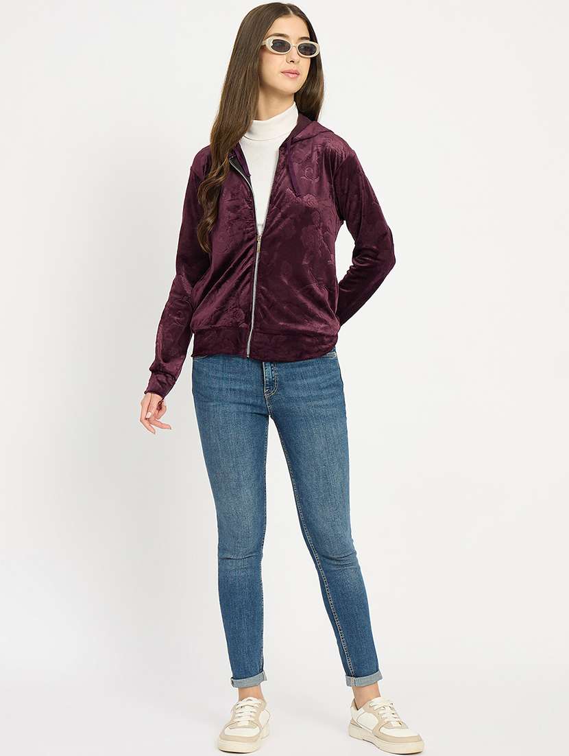 women solid long sleeve hooded sweatshirt - 22088138 -  Standard Image - 5