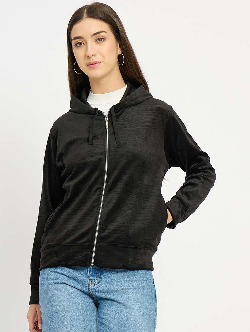 women solid long sleeve hooded sweatshirt