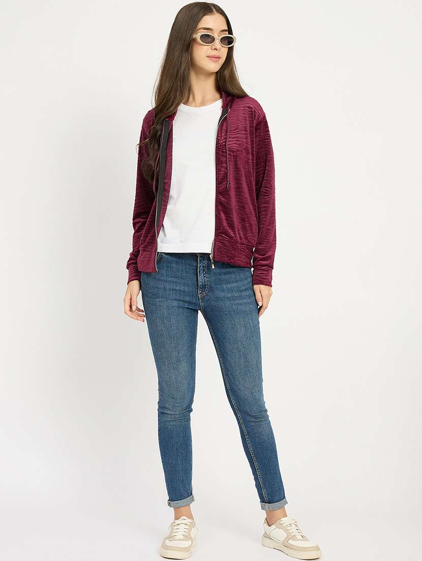 women solid long sleeve hooded sweatshirt - 22088141 -  Standard Image - 5