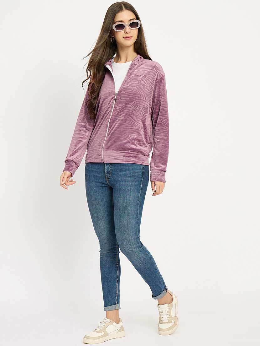 women solid long sleeve hooded sweatshirt - 22088143 -  Standard Image - 5