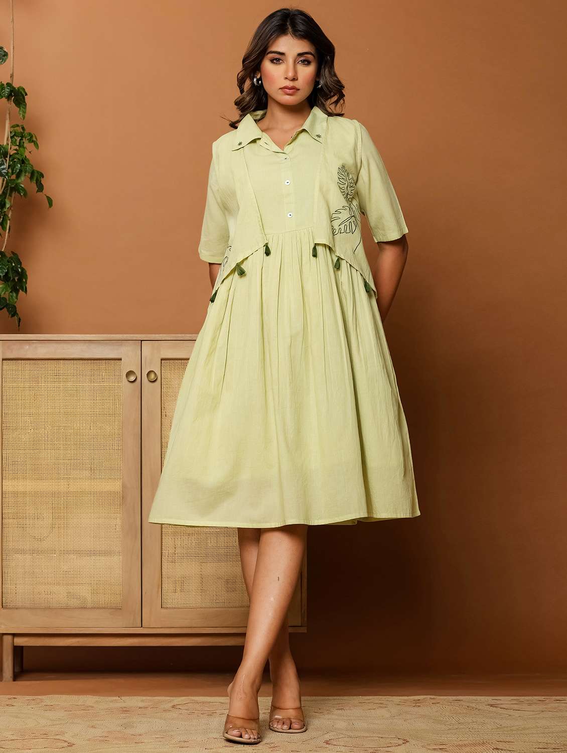 women solid with work short sleeve a-line ethnic dress