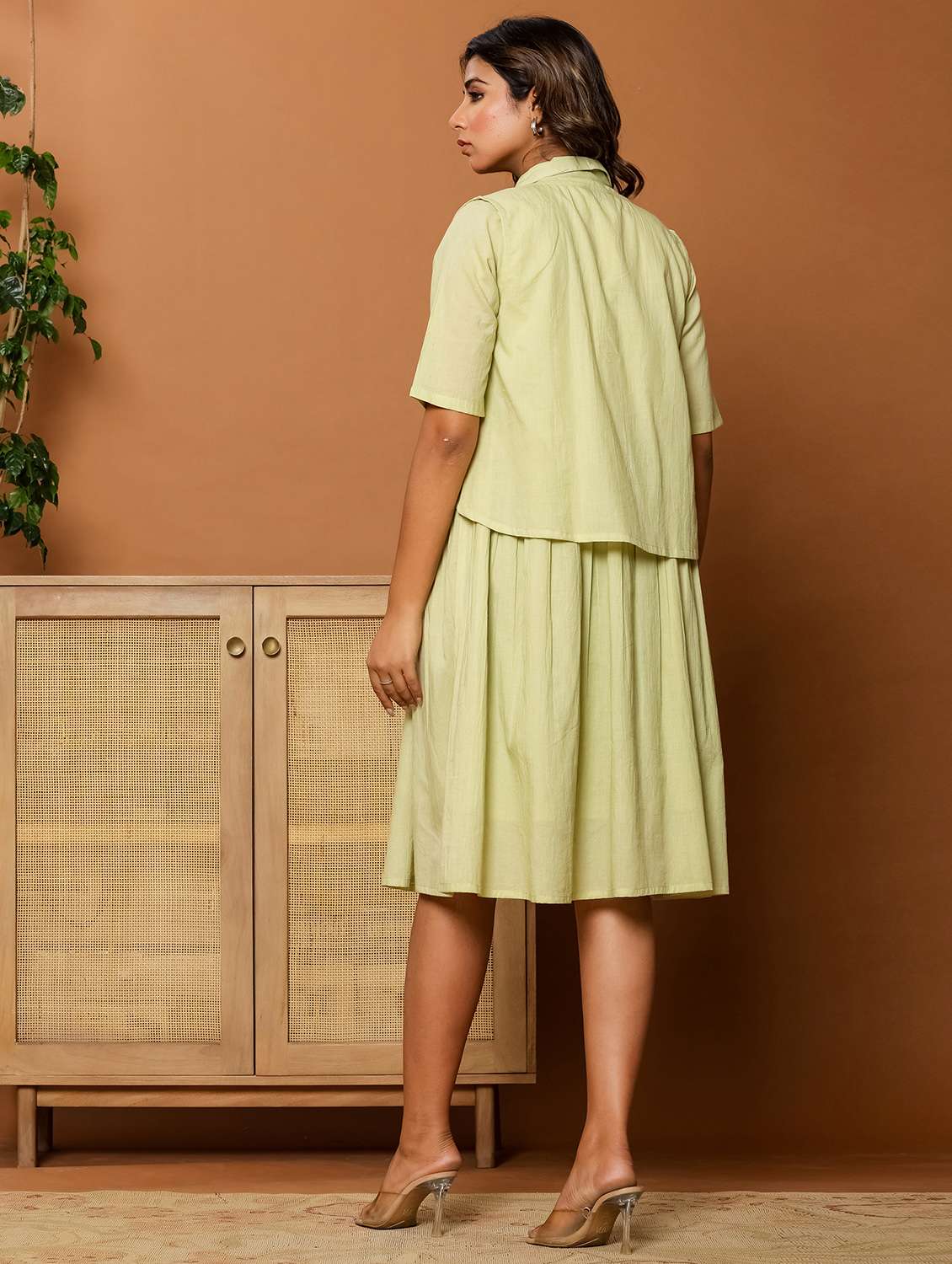 women solid with work short sleeve a-line ethnic dress - 22088148 - Standard Image - 3