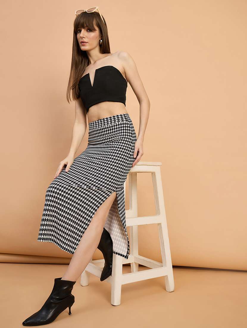 women houndstooth print high rise bodycon skirt - 22088154 - Standard Image - 3