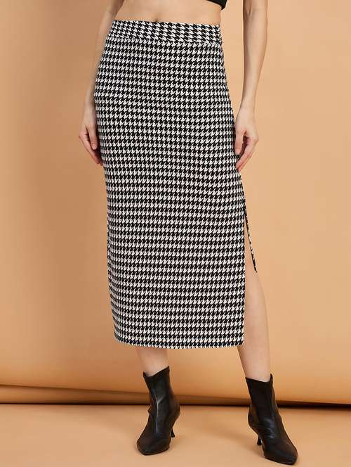 women houndstooth print high rise bodycon skirt - 22088160 -  Standard Image - 0