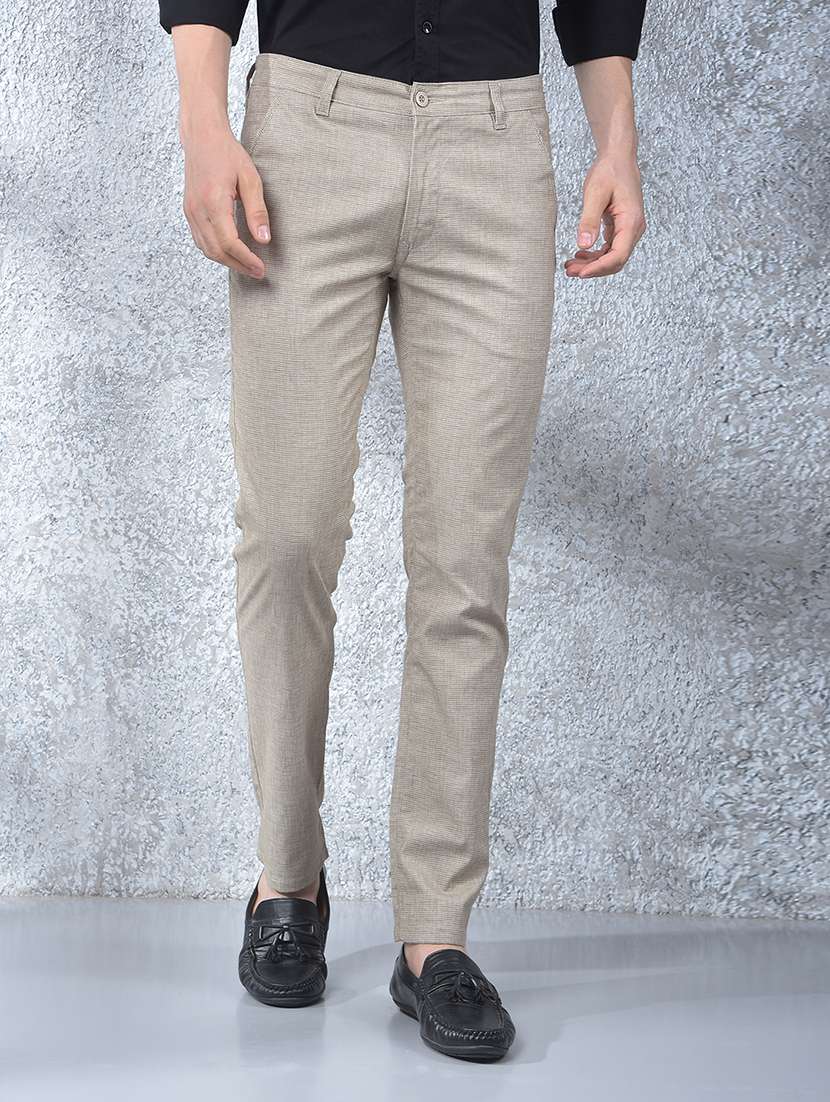 men solid mid rise flat front chinos - 22088166 -  Zoom Image - 0