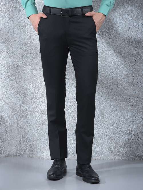 men solid mid rise flat front full length formal trouser - 22088168 -  Standard Image - 0