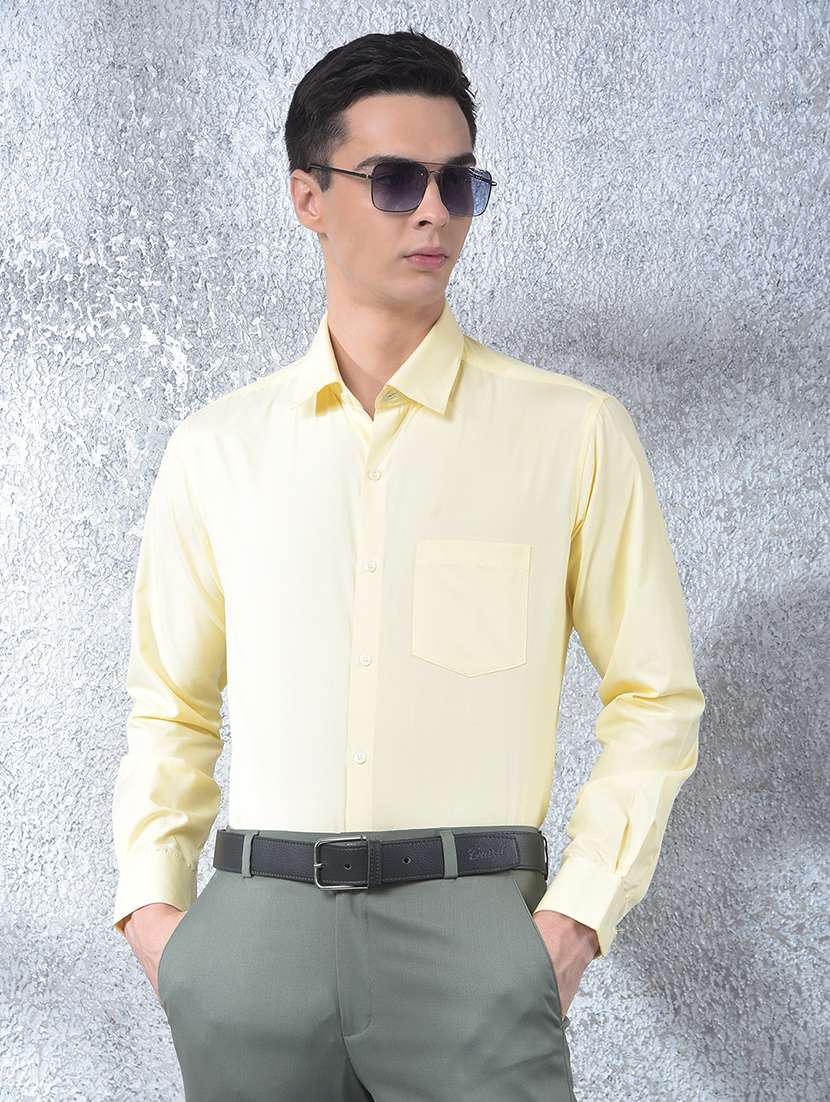 men solid long sleeve slim fit formal shirt