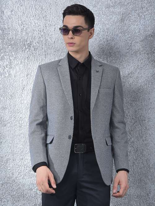 men solid lapel collar single breasted casual blazer - 22088195 -  Standard Image - 0