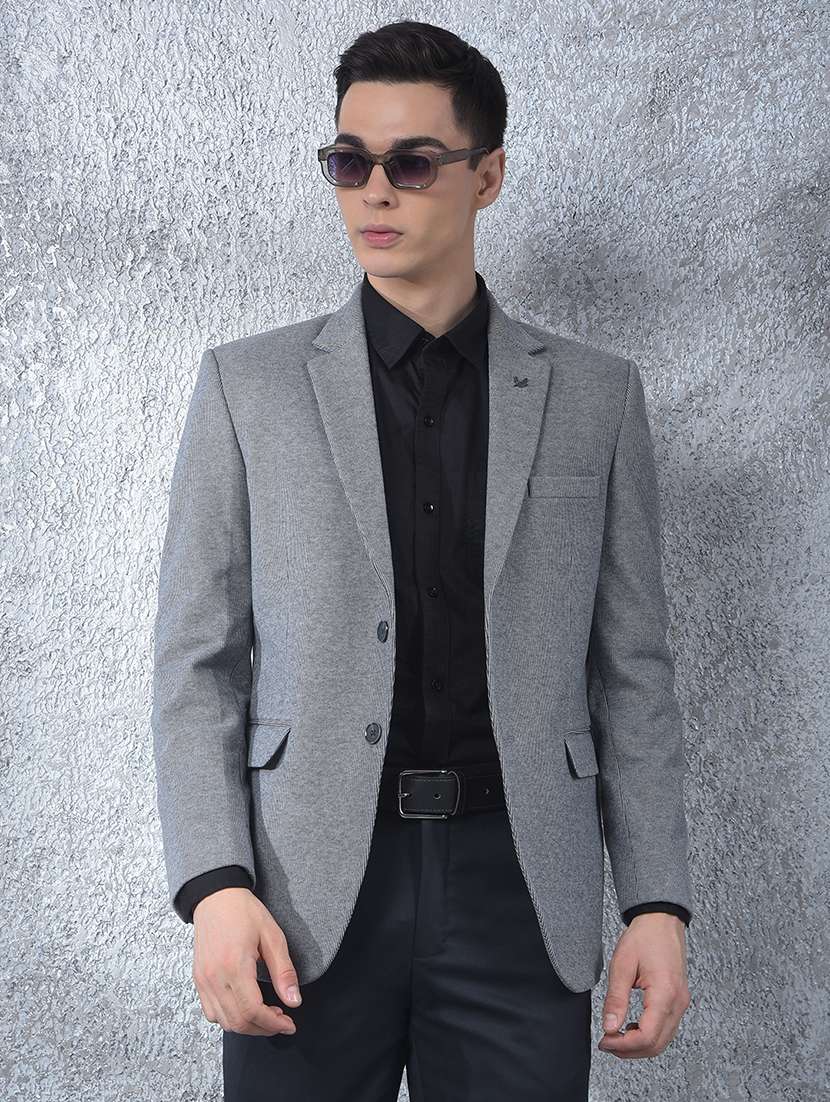 men solid lapel collar single breasted casual blazer