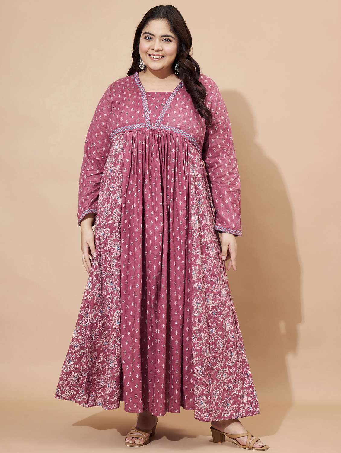 women printed long sleeve anarkali kurta - 22088198 -  Standard Image - 3