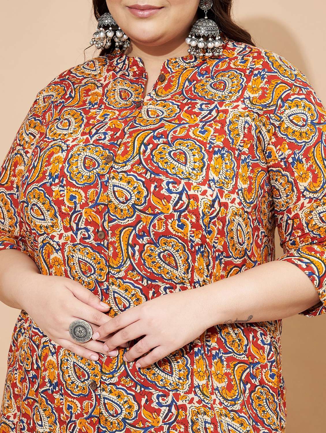 women plus size three quarter sleeve kurta palazzo set - 22088206 -  Standard Image - 5