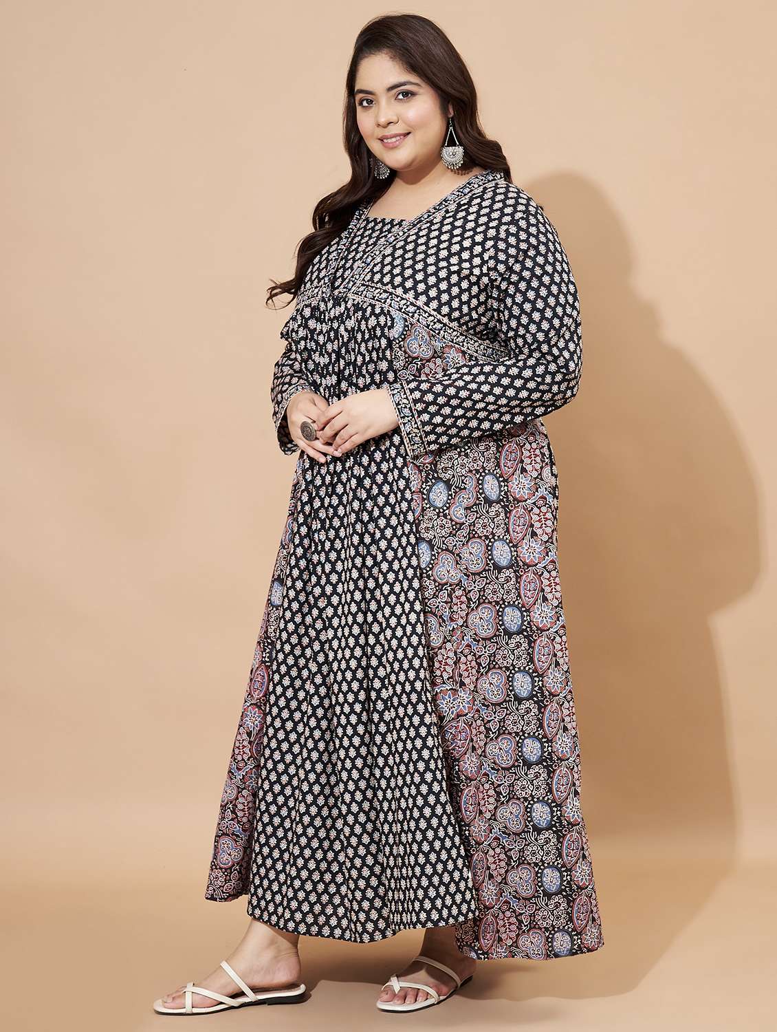 women printed long sleeve anarkali ethnic dress - 22088214 -  Standard Image - 3