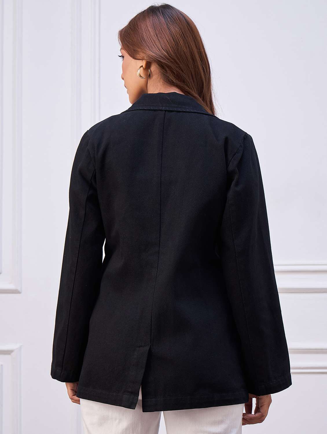 women solid long sleeve single breasted denim blazer - 22088215 -  Standard Image - 3