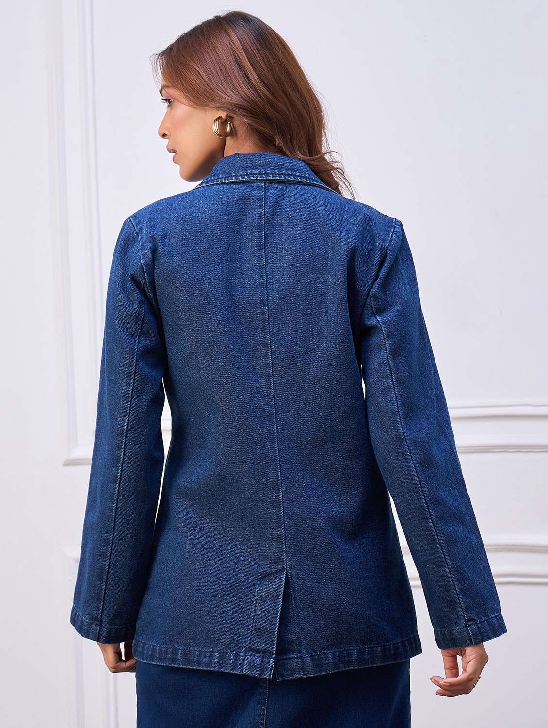 women solid long sleeve denim blazer - 22088216 -  Standard Image - 3