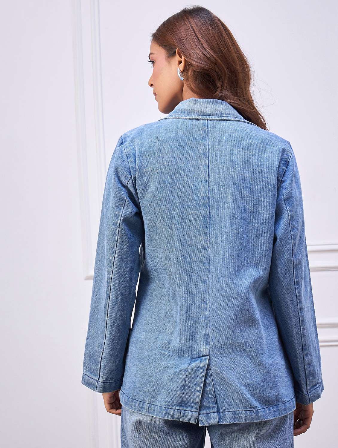 women solid long sleeve denim blazer - 22088217 -  Standard Image - 3
