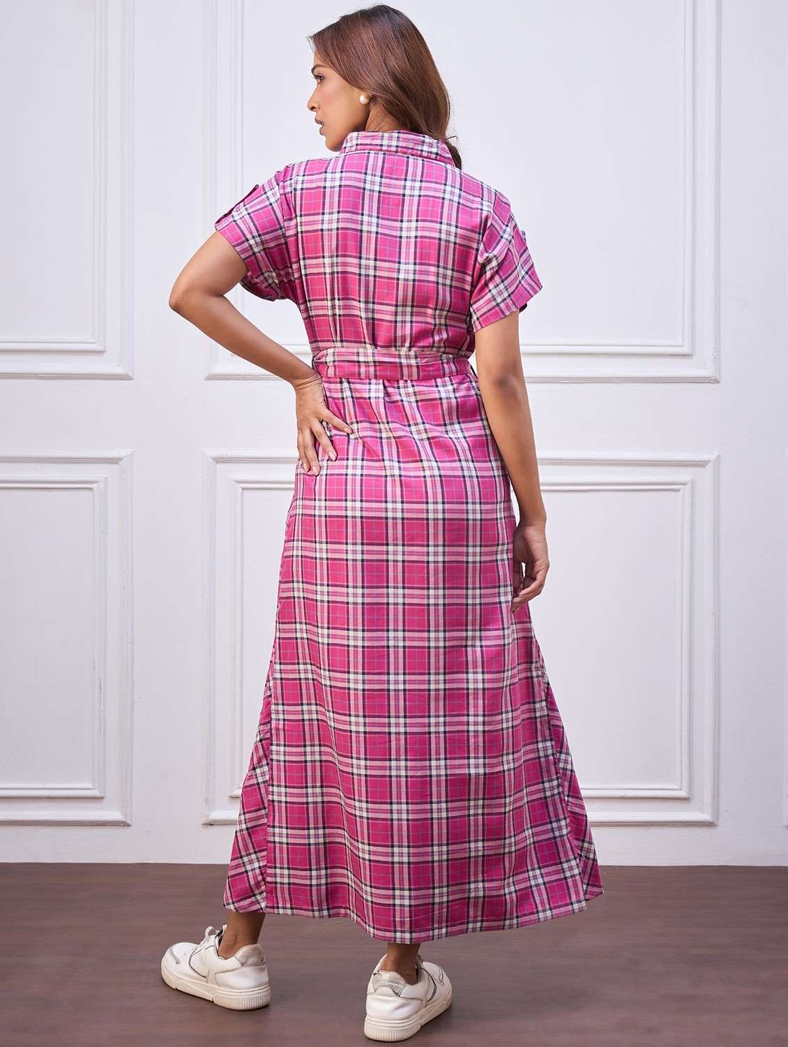women checkered collared shirt dress - 22088219 - Standard Image - 3