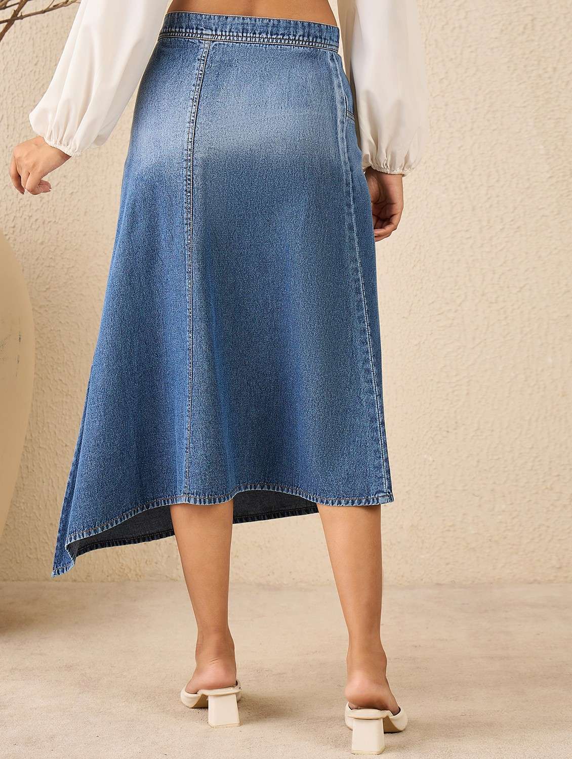 women solid high rise asymmetric denim skirt - 22088231 -  Standard Image - 3