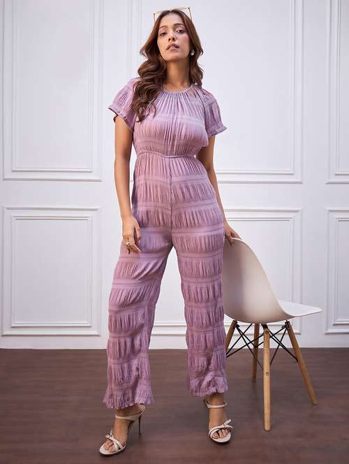 women lavender solid short sleeve jumpsuit - 22088236 -  Standard Image - 0