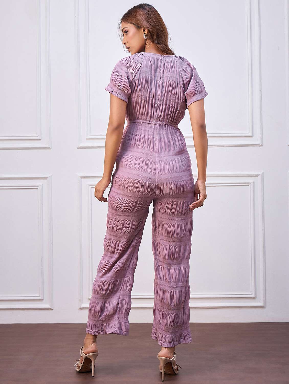 women lavender solid short sleeve jumpsuit - 22088236 -  Standard Image - 3