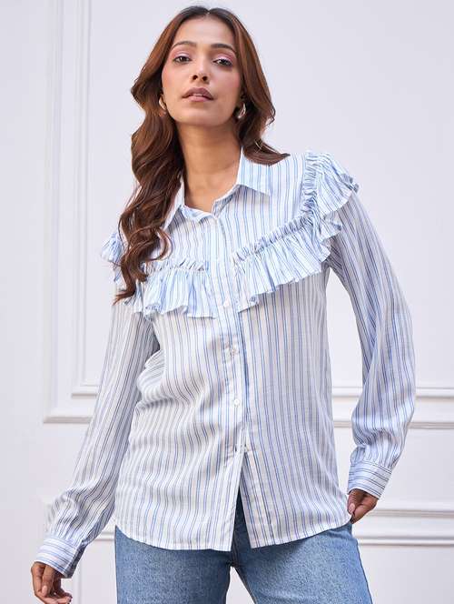 women striped ruffled long sleeve shirt - 22088238 -  Standard Image - 0