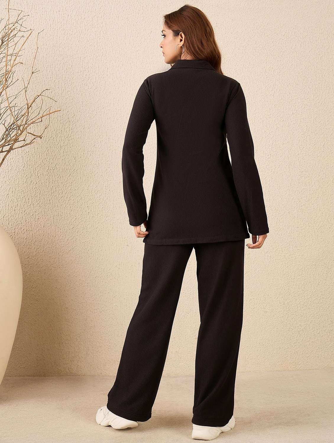 women solid long sleeve shirt and trouser co-ord set - 22088249 -  Standard Image - 3