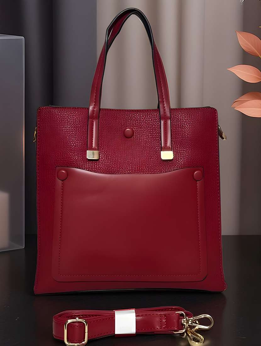 women solid leatherette handbag with - 22088255 - Zoom Image - 0