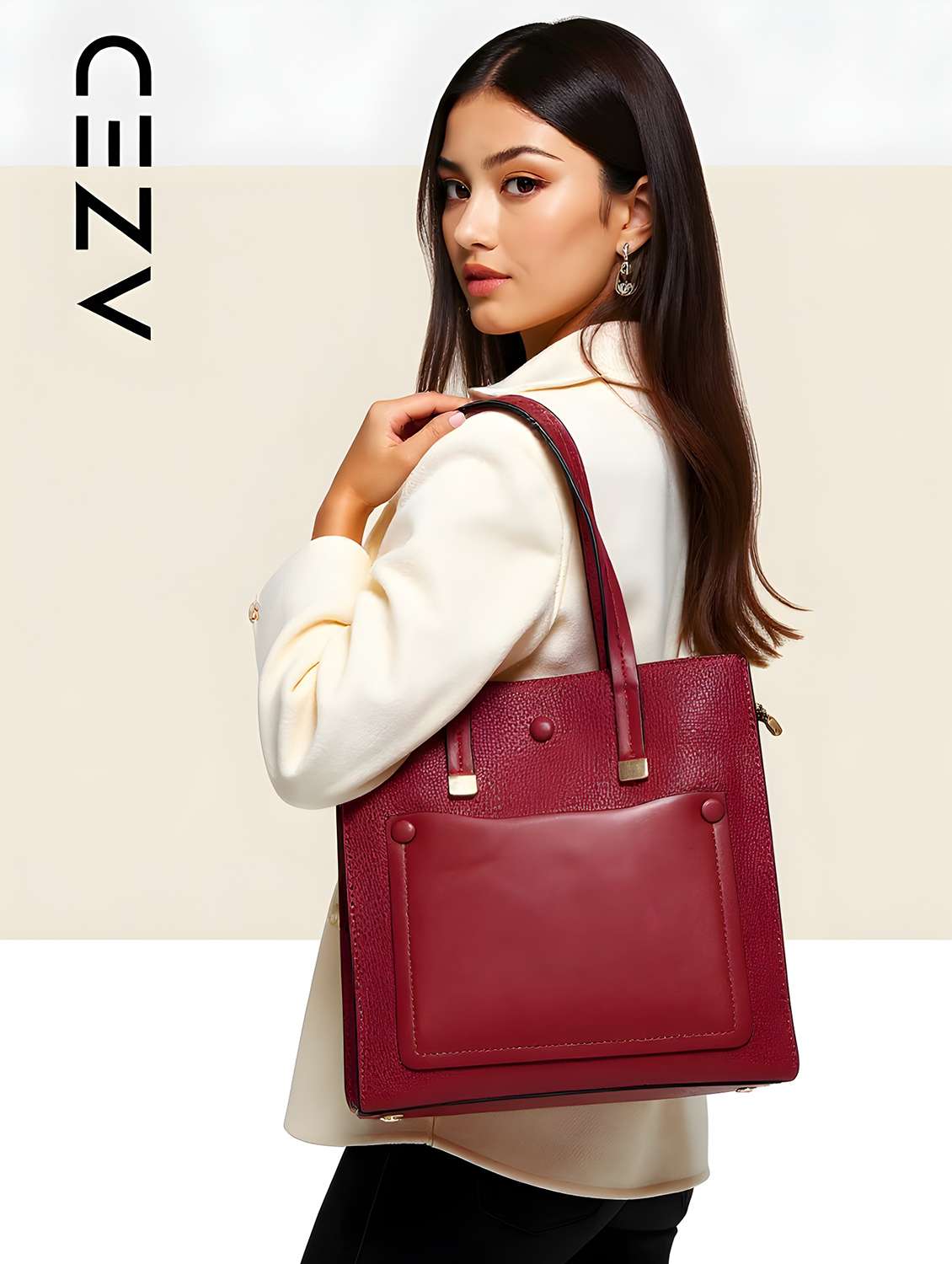 women solid leatherette handbag with - 22088255 - Standard Image - 5