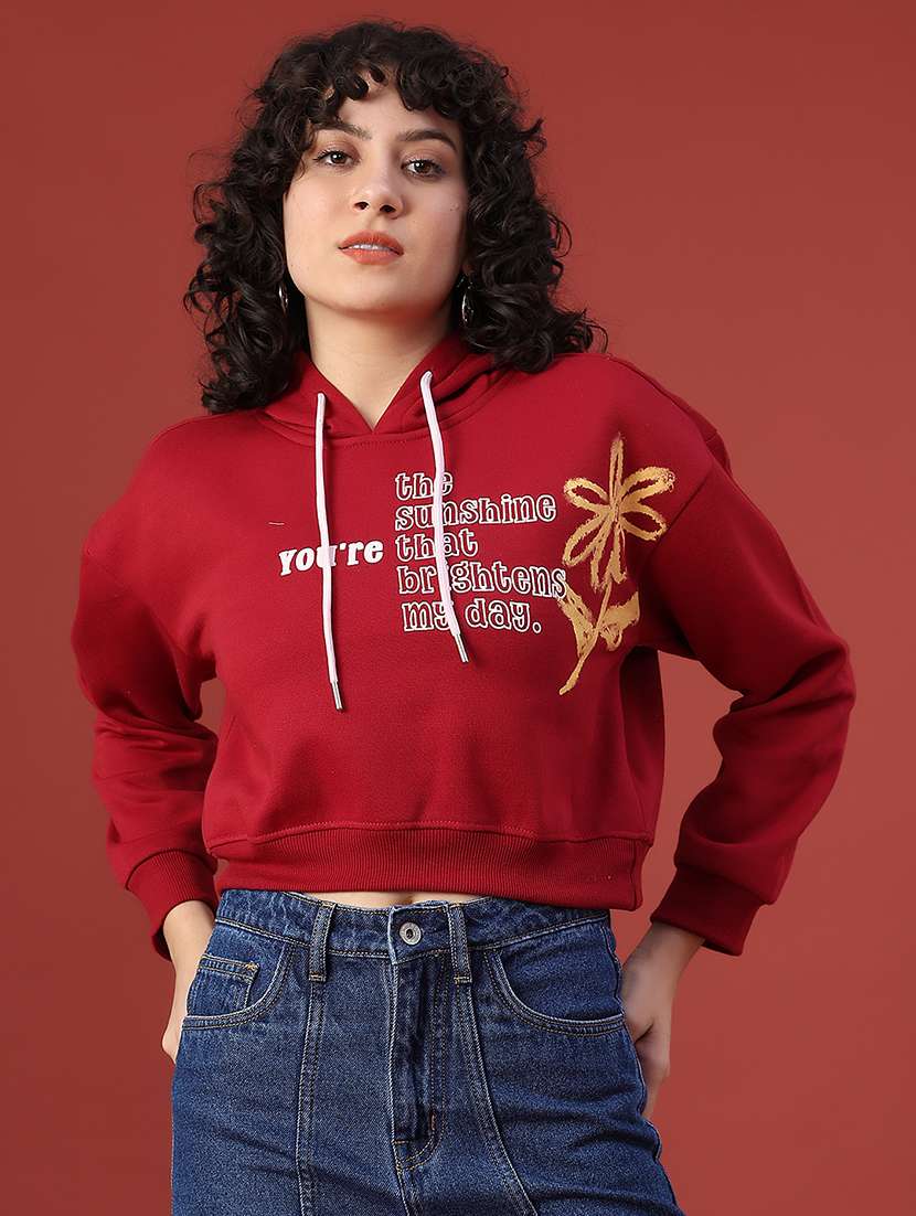 women long sleeve hooded cropped sweatshirt