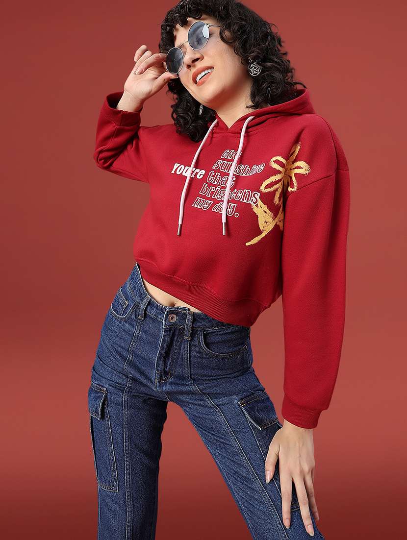 women long sleeve hooded cropped sweatshirt - 22088350 -  Standard Image - 3