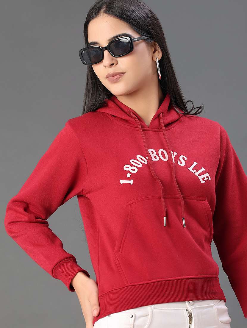 women printed long sleeve hooded sweatshirt