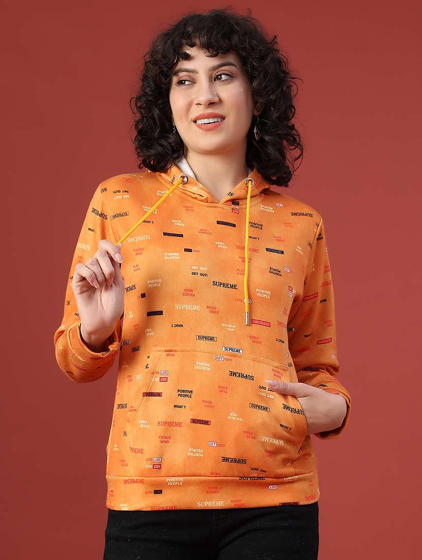 women printed long sleeve hooded sweatshirt