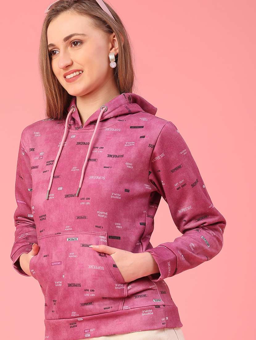 women printed long sleeve hooded sweatshirt