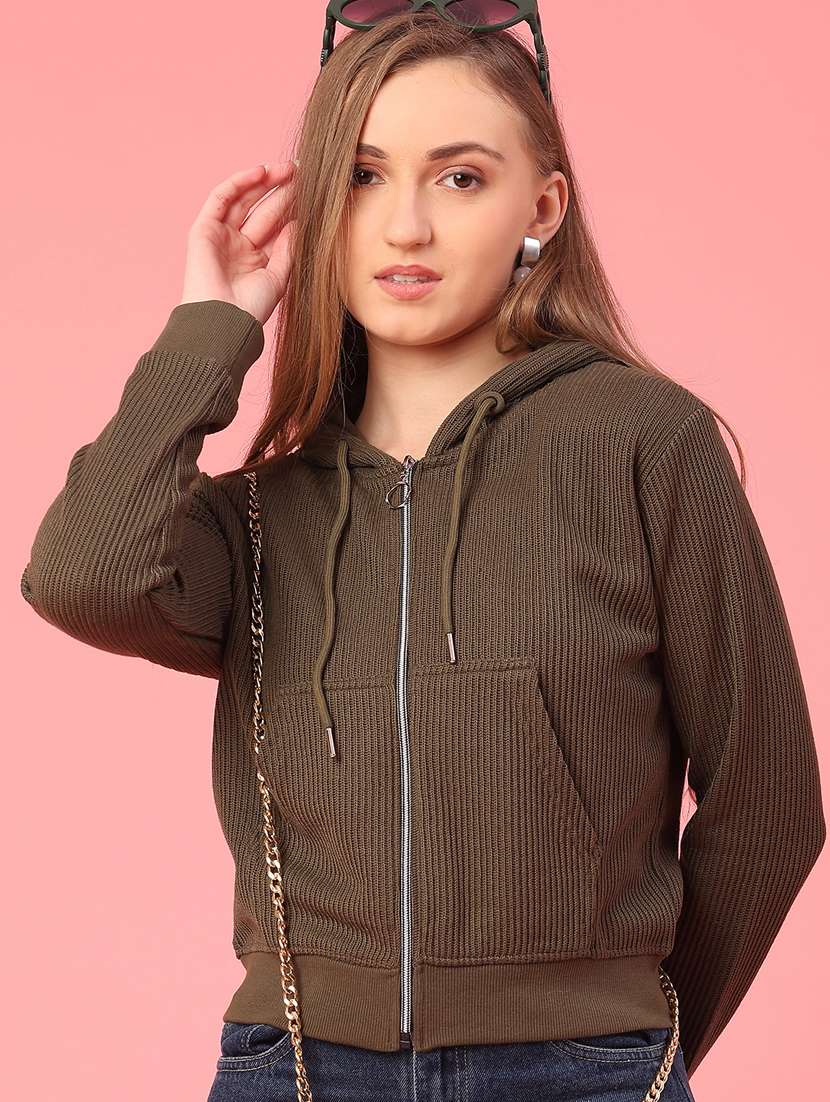 women solid long sleeve hooded sweatshirt