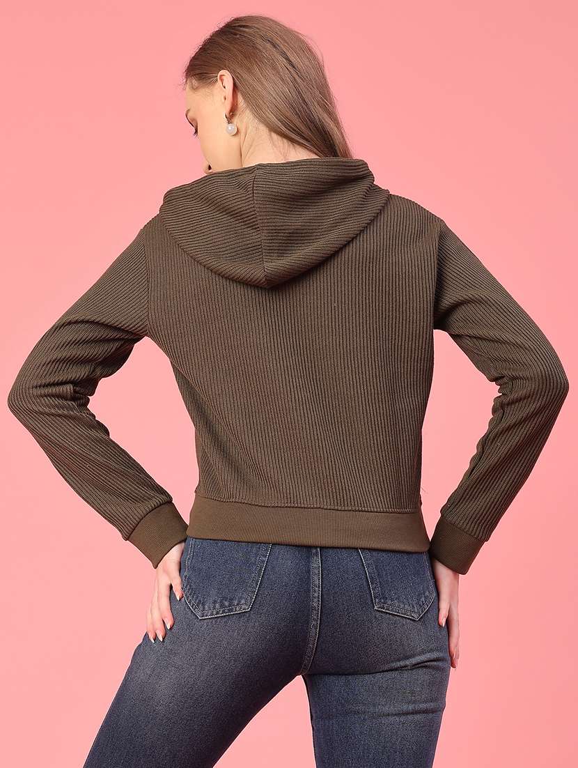 women solid long sleeve hooded sweatshirt - 22088396 -  Standard Image - 3