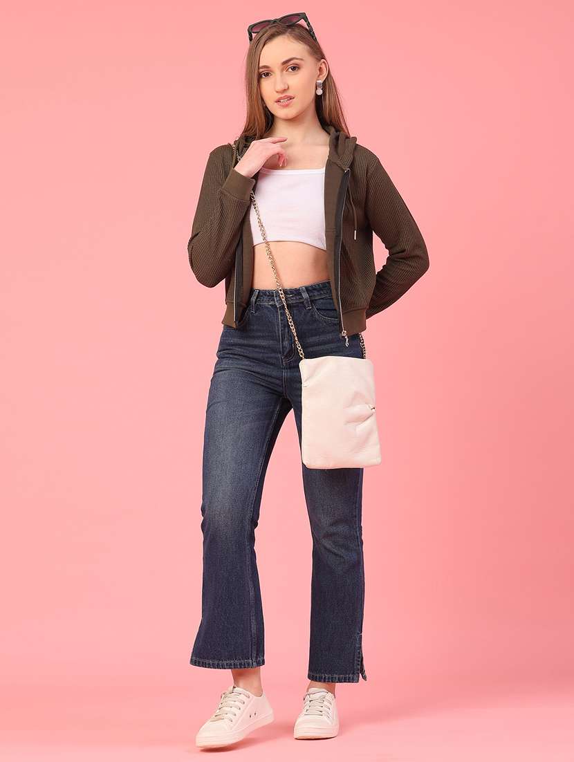 women solid long sleeve hooded sweatshirt - 22088396 -  Standard Image - 5