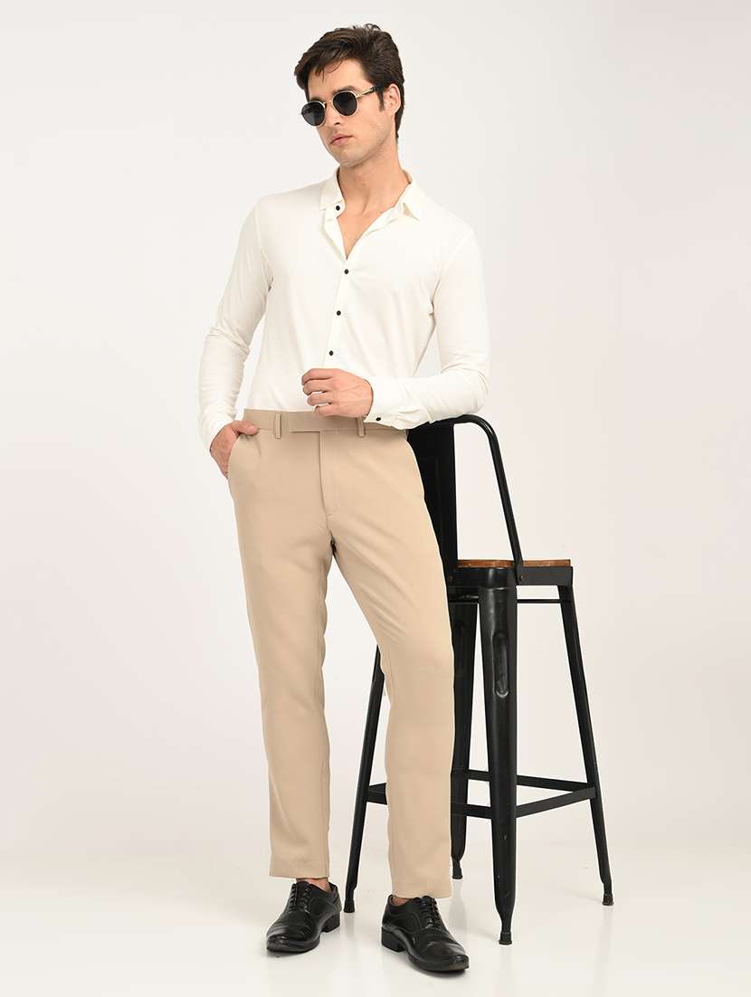 men solid mid rise slim fit formal trouser - 22088446 - Standard Image - 3