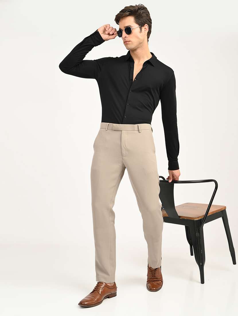 men solid mid rise slim fit formal trouser - 22088450 - Standard Image - 3