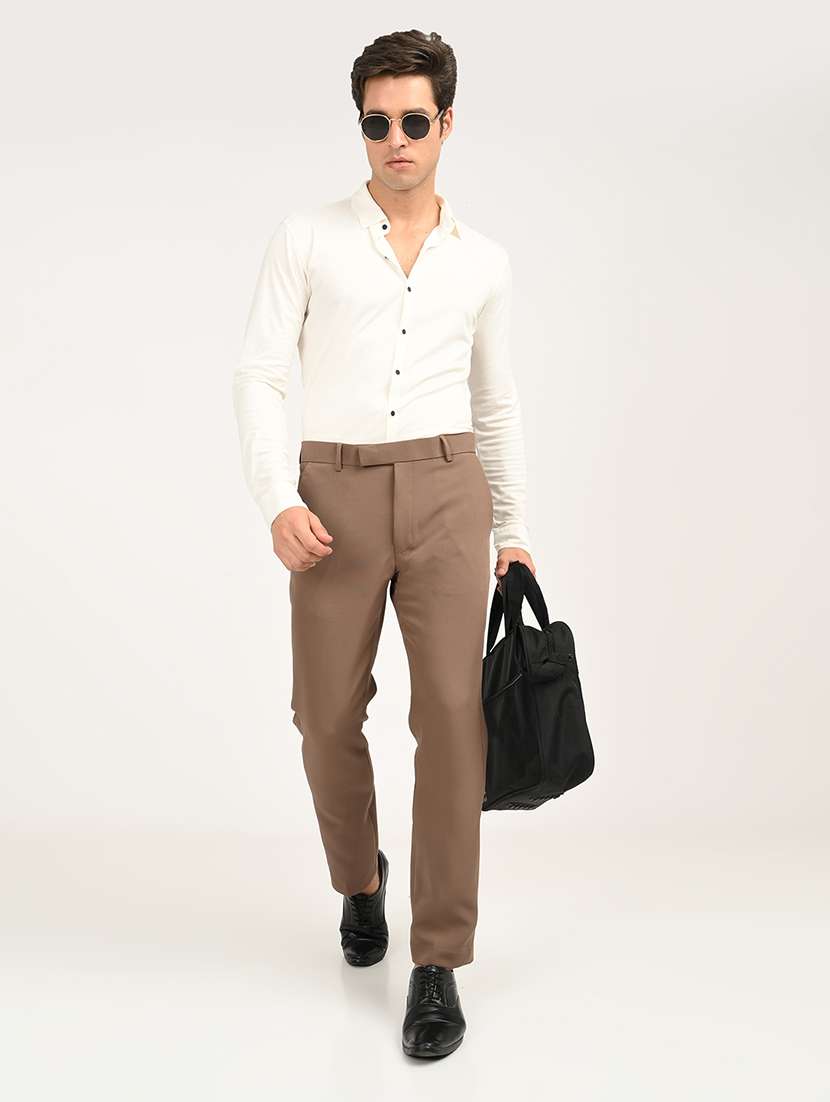 men solid mid rise slim fit formal trouser - 22088452 - Standard Image - 3